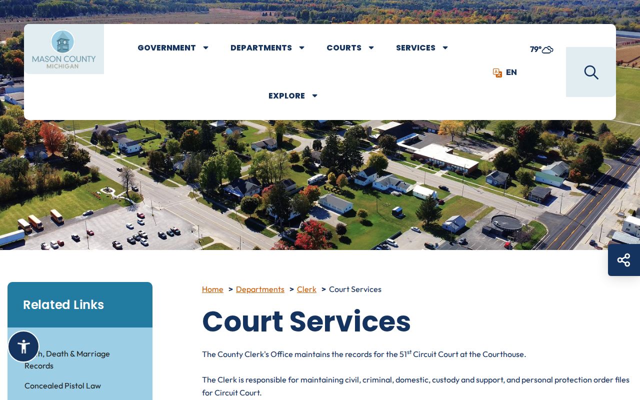 Michigan court records services page for a representative county clerk