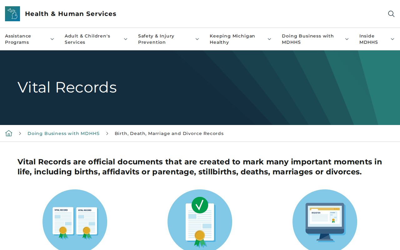 Michigan court records source for marriage and divorce vital records