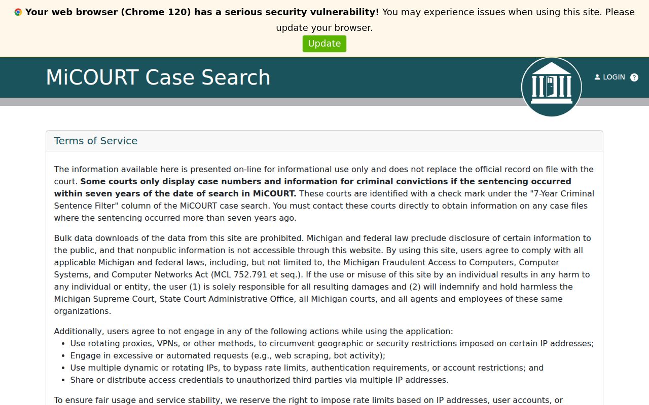 Michigan Probate Court MiCOURT search route example