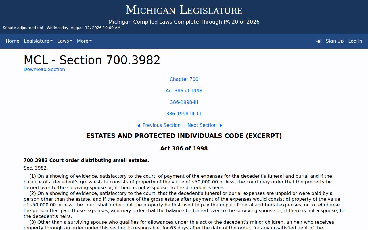 Michigan EPIC small estate assignment statute