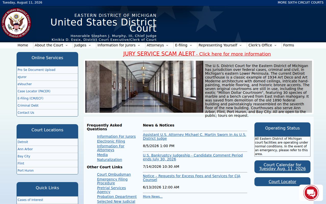 Michigan Eastern District federal court website
